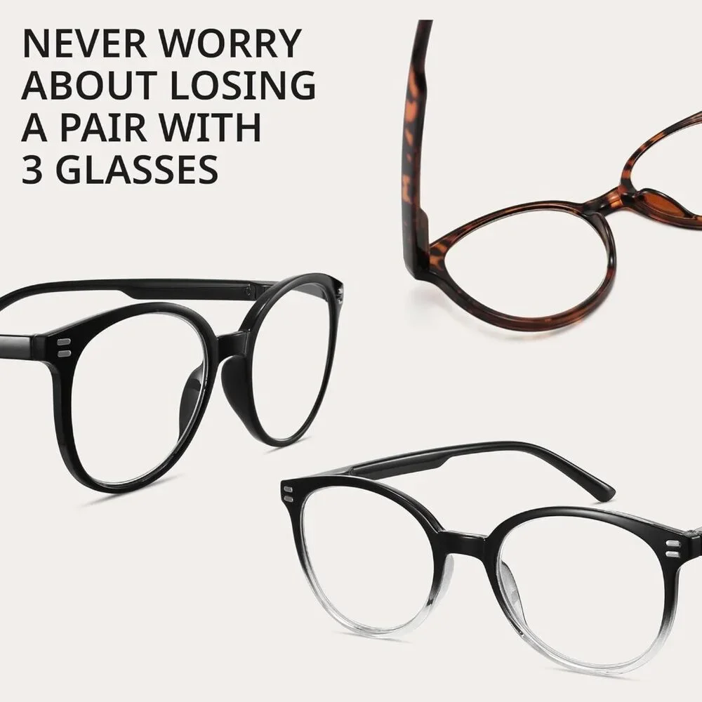 NWT GIBLOGO Stylish 3 Pack +4.0 Blue Light Filter Reading Glasses for Women/Men - Picture 4 of 6